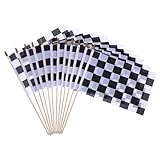 BESTOMZ Set 16 Bandiere a Scacchi da Corsa Asta in Legno 30 Cm, Bandiera a Scacchi Bianca e Nera 14x21 Cm, Decorazioni per Eventi Sportivi e Feste a Tema Corse Automobilistiche