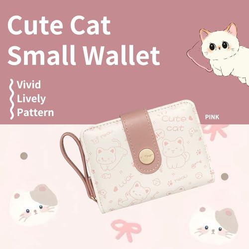 Girls Wallet Cat Cute Kawaii Small Wallets For Teen Girl With Zipper Around Coin Purse Card Holder For Women (Pink)2