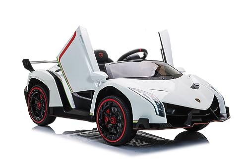Kinderfahrzeug - Elektro Auto Lamborghini Veneno 615B - lizenziert - 12V7AH, 4 Motoren- 2,4Ghz Fernsteuerung, MP3, Ledersitz+Eva (Weiß)