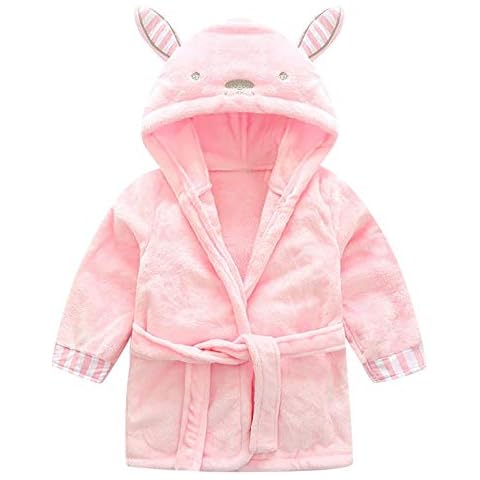 Baby Boys Girls Bathrobe Cute Cartoon Animal Hooded Towels Infant Wrap Towel Blanket Soft Dressing Gown Sleepwear Homewear Bath Rope Pajamas Best Gift for Kids 1-5 Years Pink Cover