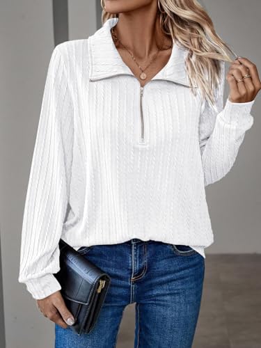Image of Leriya Fashion Women's Casual Long Sleeve T-Shirt - Half Zip Textured Summer Tee, Lightweight Breathable Basic Top for Daily, Work & Travel,Street Style