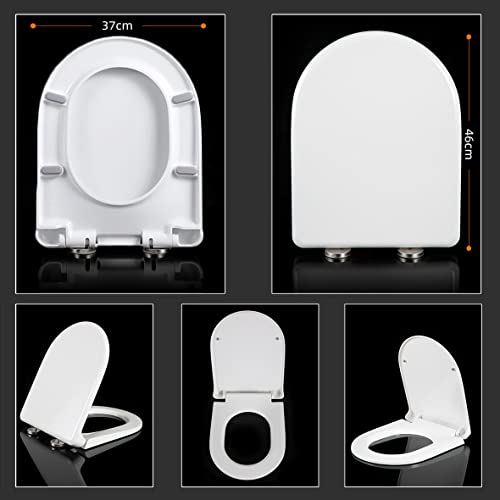 Sedile WC, Sedile WC Soft Close Sedile WC Slow Close Copriwater Copriwater Bianco Sedile WC a Forma di D Facile da Pulire e Fissaggio dall'alto Cerniere regolab