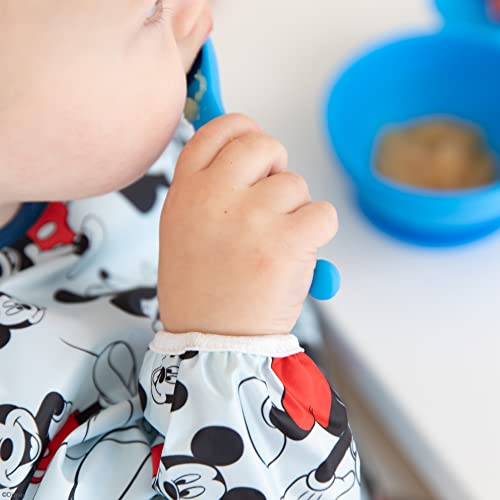 Bumkins Sleeved Baby Or Toddler Bib, Smock, Waterproof Fabric, Fits Ages 6-24 Months, Disney Mickey Mouse Classic #TOP1