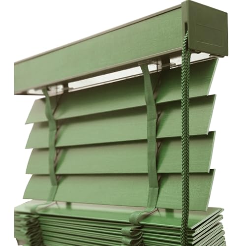 Bambusrollo Holzjalousien, 50mm Lamellen Holz Jalousien, Blackout Echtholz Jalousette Sonnenschutz/Sichtschutz Für Fenster Bad Küche, W 30 45 60 75 90 115 130 145 160cm Anpassbare Jalousie(Grün)