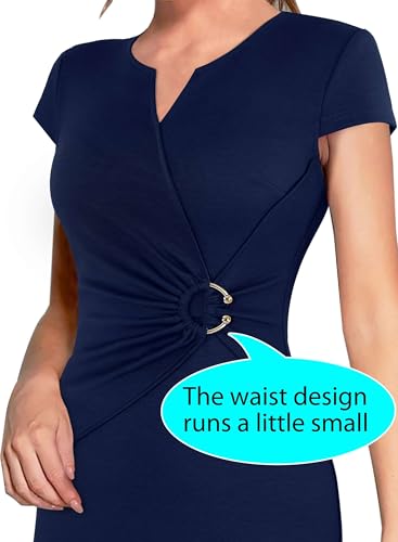 Image of VFSHOW Womens Elegant Notch V Neck Ruched Work Office Business Church Bodycon Sheath Dress