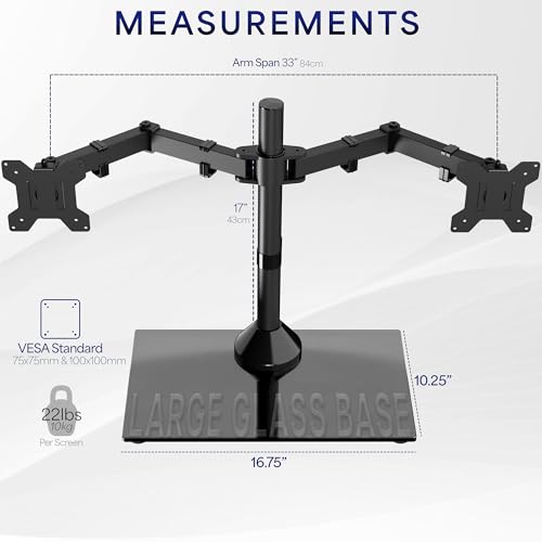 VIVO Freestanding Dual Monitor Stand with Sleek Glass Base and Adjustable Arms, Mounts 2 Screens up to 32 inch and 22 lbs Each, Black, STAND-V002FG - Image 5