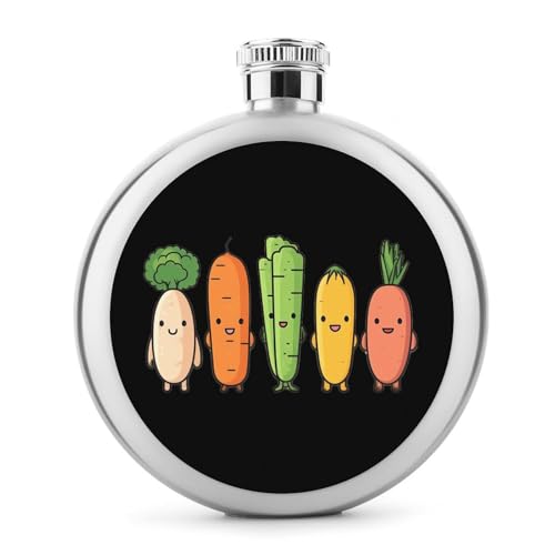 Petaca redonda de acero inoxidable de acero inoxidable con dibujos animados de plátanos y zanahorias Kava de 5 onzas para hombres y mujeres