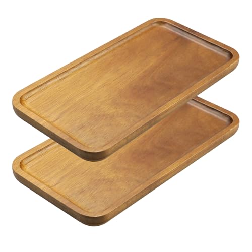 Milaosk Bandeja Rectangular de Madera, 2 Pcs Bandejas de Madera para Cocina y Baño, Bandejas para Servir Comida Pequeña y Decorativas para Postre, Café, Pastel y Aperitivos, 20.3 x 10.8 x 1,5 cm