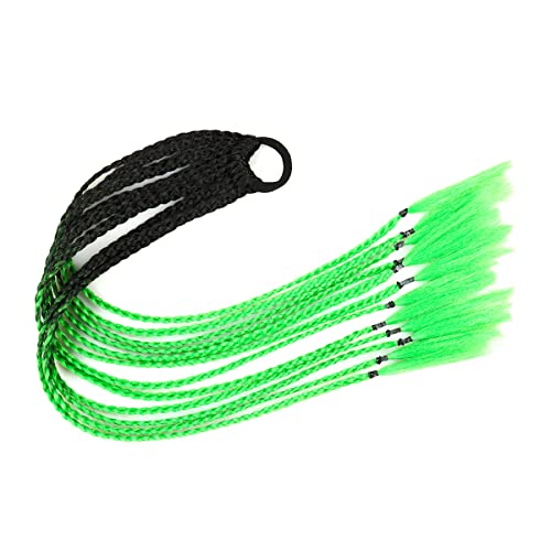 三つ編み エクステ 編み込み ウィッグ ポニーテール つけ毛 キッズ 大人 女性 男性 ヒップホップ ダンス ゴム で簡単装着 重ね付けOK 派手髪 ブレイズエクステ ライトグリーン Q37-B17