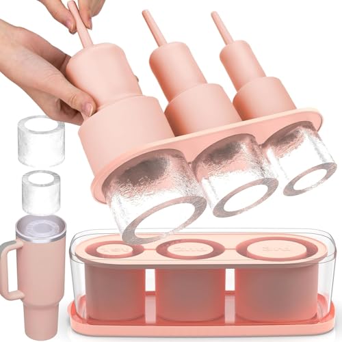 Zikenis Stampo per Ghiaccio per Stanley Cup,3 stampi per cubetti di ghiaccio a cilindro cavo,Senza BPA,Stampo Ghiaccio Silicone con Coperchio per bicchieri Stanley da 40 oz (Rosa)