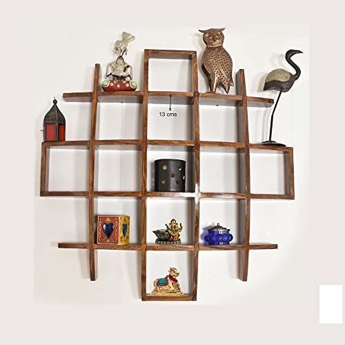 Image of SHRI MINTU'S ART Solid Sheesham Wood Wall Mounted Floating Book Shelf for Living Room | Wooden Wall Shelf Display Rack with Multiple Open Shelves for Home Decor & Office | Bathroom Shelf | Brown Color