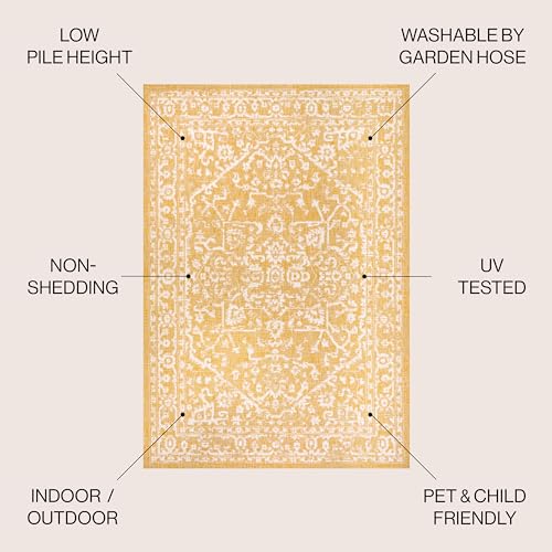JONATHAN Y SMB104G-4 Malta Bohemian Medallion Textured Weave Coastal, Traditional, Transitional Indoor/Outdoor Yellow/Cream 120 x 180 cm Area Rug for Backyard, Patio, Porch - Image 3