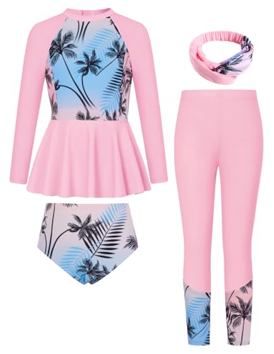 Image of GRACE KARIN Girls Long Sleeve Swimsuit Mermaid Bathing Suit Rash Guard Swimwear 4 Piece Size 5-12