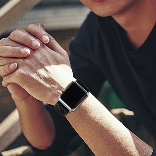 Ohcboogie Stretchy Solo Loop Strap Compatible With Apple Watch Bands 42Mm 44Mm 45Mm 49Mm,Adjustable Stretch Braided Elastics Weave Nylon Women Men For Iwatch Series 8/7/6/5/4/3/2/1 Se Ultra,Black #TOP5
