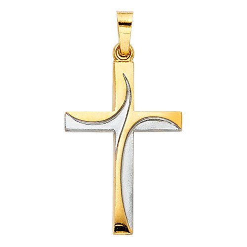 14K Two Tone Gold Religious Cross Charm Pendant with 0.8mm Box Chain Necklace2