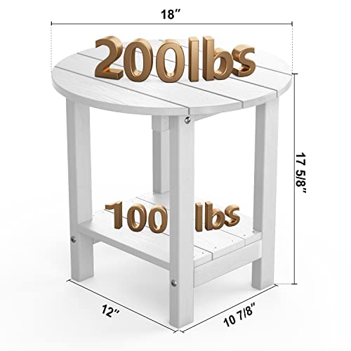 Mximu Round Outdoor Side Table Adirondack Tables 18 Inch Chairside End Tables With Storage Shelf, 2-Tier Plastic Patio Side Table For Balcony Backyard Lawn (White, 1 Pack) #TOP5