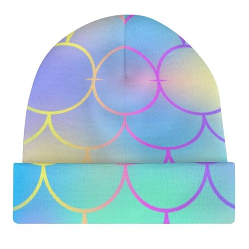 Rainbow Mermaid Scale Kids Beanie Hat for for Girls Boys Children Cap Winter Knitted Chemo Cancer Headwear Accessories Gifts Decoration4