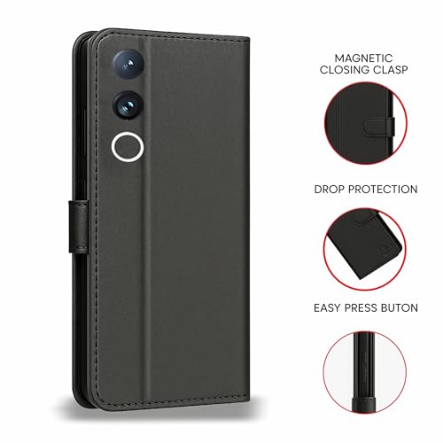 Image of AIBEX Shock Proof Flip Compatible for Vivo T4R 5G /IQOO Z10R 5G /Vivo V50 5G /Vivo V50E 5G Flip Cover Leather Finish|Inside TPU with Card Pockets|Wallet Stand|Complete Protection Flip Case - Black