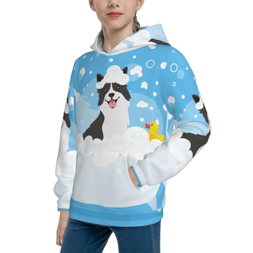 Collie in Bathtub Kid Hoodies Boys Sweatshirts Girls Pullover with Pocket2