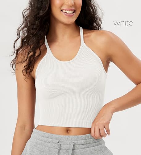 ODODOS Women's Crop 3-Pack Seamless Rib-Knit Camisole Crop Tank Tops2