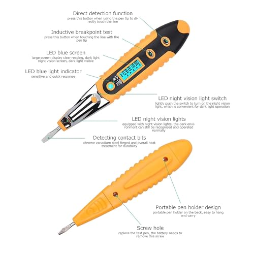 Image of GLUN Direct Line Tester, AC-DC 120-250V, Screwdriver Circuit, Screwdriver with 3.5mm Plus and Minus (+,-) Pointer