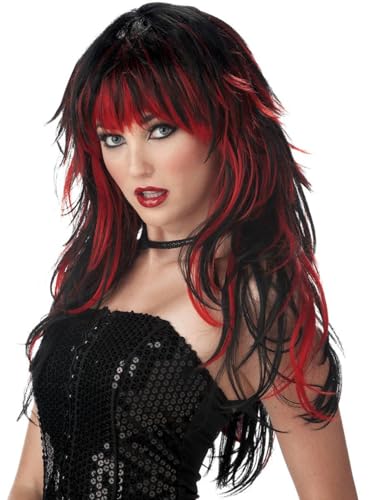 Perruque adulte rouge et noire pour soirée déguisée Halloween et bals costumés