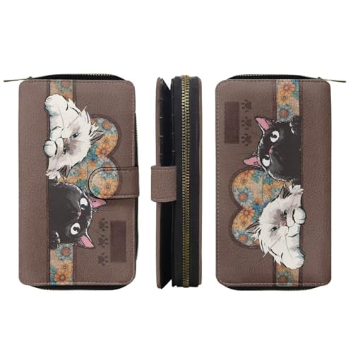 Image of COEQINE Ladies Wallets Pink Leopard Heart Black Printed Leather Phone Long Clutch Purses Check Coin Change Holder