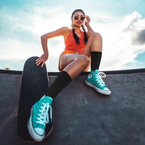 Compression Crew Socks for Women Thin Lightweight (15-20 mmHg) for Athletic Nurse Circulation Support Socks, 4 Pairs3