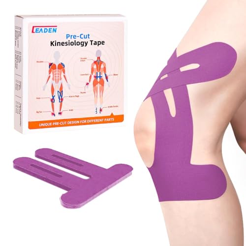 IEADEN Precut Kinesiology Tape for Knees, 20 Pcs - Knee Support & Stability, Knee Pain Relief Athletic Tape - Waterproof & Elastic, Breathable Hypoallergenic Latex-Free Tape, Purple