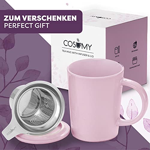 Taza de Te con Filtro y Tapa 400ml - Ceramica - Mantiene Caliente la Infusion - Rosa - Imagen 8