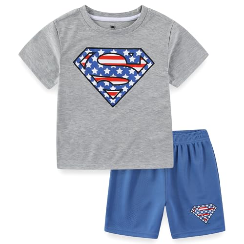 DC Comics Superman Boys Short Sleeve T-Shirt and Active Mesh Shorts Set for Big Kids