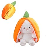 Mukorolee 2PCS Plush Toy Pillow, Reversible Carrot Strawberry Bunny Plush with Zipper, Easter Bunny Stuffed Animal Cute Rabbit Plushie Birthday Gift for Boys Girls Kids (1pcs 7' Carrot)