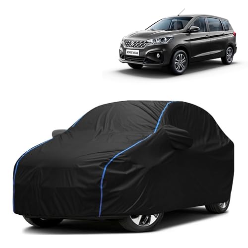 Image of Kerwa Car Body Cover Waterproof Compatible with Suzuki Ertiga | Scratch Proof, Anti-Dust, UV Protection | Windproof Buckle Strap | Fitted Bottom Elastic | Side Mirror Pockets-Black