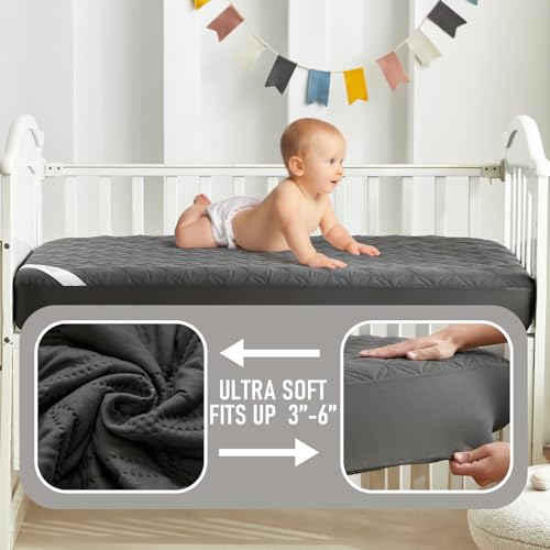 Image of BEDLORE Waterproof Mattress Protector Crib, 2 Pack Soft Gray Mattress Pad, Noiseless Machine Washable Mattress Cover, Ultimate Protection for Your Baby's Crib Toddler Bed (52''x28'')
