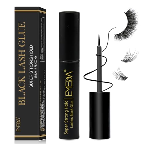 EMEDA pegamento Negro pestañas postizas, Black eyelash glue Pegamento para pestañas de secado rápido y duradero, pegamento para pestañas de tira 5ml 0.17oz (negro)