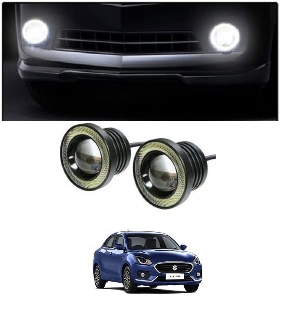 Trigcars Swift Dzire 2017 Car High Power LED Fog Light Projector Cob With White Angel Eye Ring