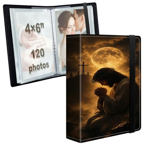 Image of Photo Album 4x6 120 Photos with Strong Elastic Band, Prayer Under Cross | Large Capacity Premium Leather Picture Album, Portable Wallet Albums Photo Book for Family Anniversaries Wedding Baby
