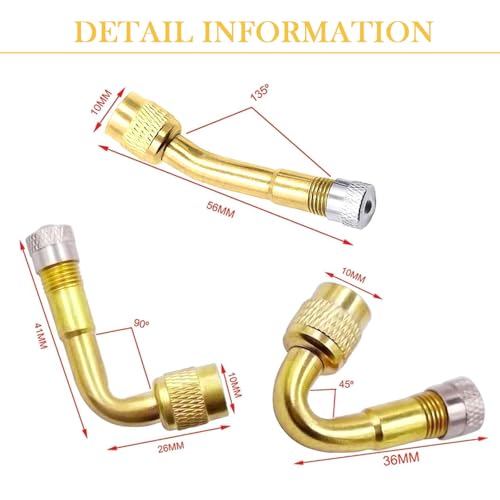 Image of 6 PCS 45 Degree 90 Degree 135 Degree Metal Valve Stem Extenders, Dually Universal Valve Stem Extensions for Wheels Passenger Cars RV Stroller Bicycles Motorcycles Trailer
