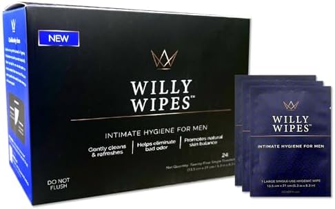 Willy Wipes™ for Men | On-the-Go Sex Prep | Luxurious Feel | Made for Foreskin, Great for All Skin | Gently Cleans & Deodorizes | Divine Scent | Natural Taste | 24 Single Towelettes