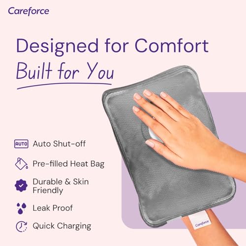 Image of Careforce Electric Hot Water Bag for Pain Relief Heating Pad for Periods Cramps, Muscle Aches Hand Warmer for Shoulder, Back, Neck and Full Body Relief Heat Pack - Classic Grey