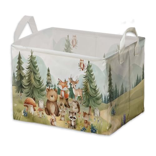 Cute Animals Storage Baskets Woodland Nursery Decor Woodland Baby Shower Decorations Large Squarecanvas Laundry Hamper With A Waterproof PECoating Foldable Kids Toy Clothes Bins for Bedroom