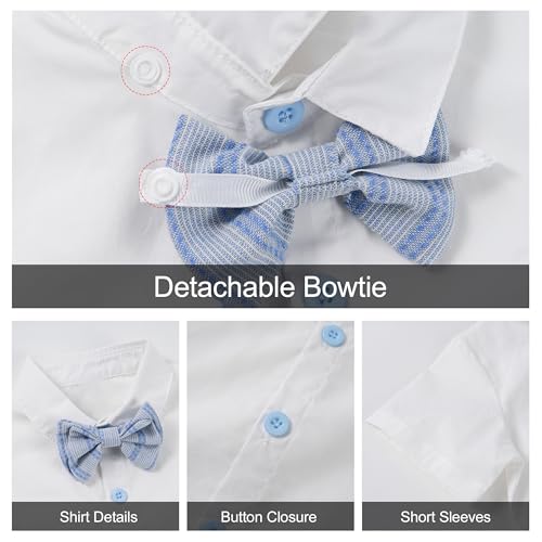 Image of Volunboy Baby Boy Formal Short Set Toddler Summer Gentleman Outfit Kid Short Sleeve Bowtie Shirt Suspender Shorts Suit