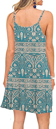 Image of Women's Summer Spaghetti Strap Casual Swing Tank Beach Cover Up Dress with Pockets