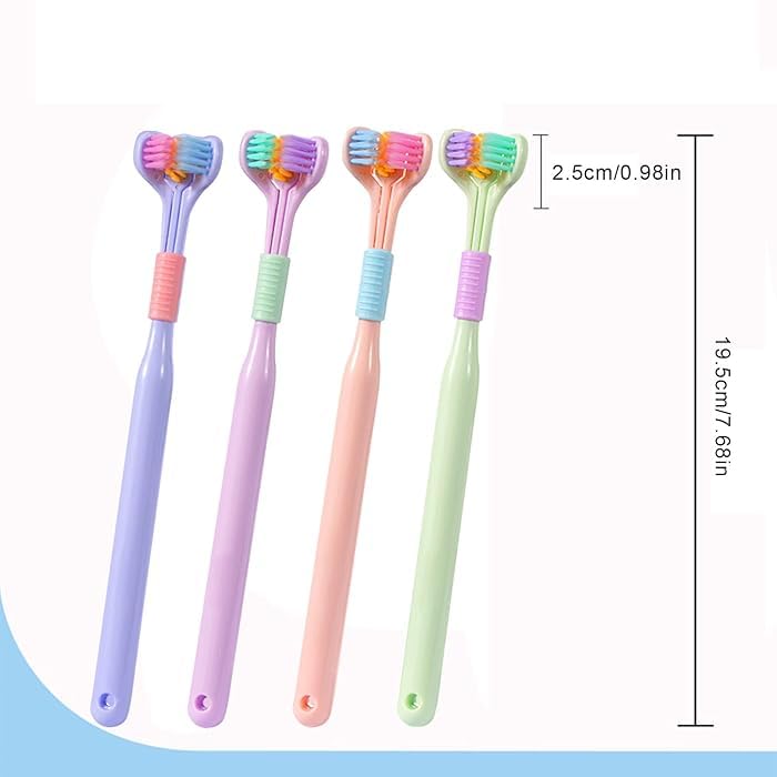 Image of 3-Pack Three-Sided Sensory Toothbrush - Autism-Friendly, Travel-Sized, Adult & Kid Teeth & Gum Care