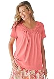 Woman Within Plus Size Crochet-Trim Knit Top - 18/20, Sweet Coral
