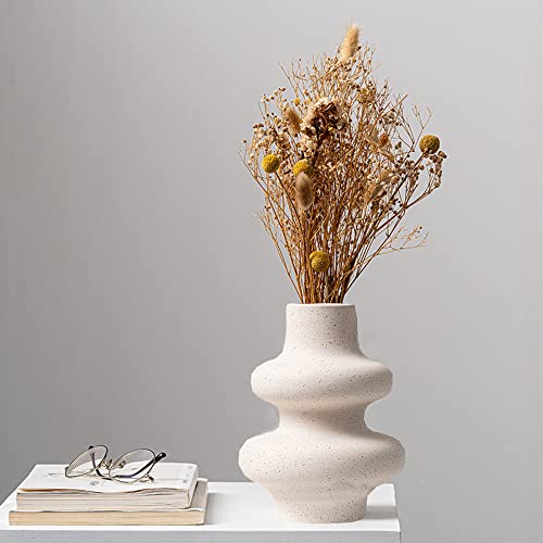 Ceramic Vases for Pampas Grass, Beige Handmade Vase for Flowers, Plants - Minimalism Style Modern Decorative Vase for Office Home Bedroom (2 Layers) - Image 6
