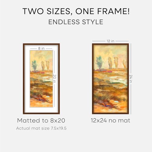 Image of Homeforia 12x24 Picture Frame Brown, High End Dark Oak 12x24 Walnut Wood Poster Frame with Mat 8x20 Print, 12 x 24 Wooden Frame Matted to 8 x 20 Photo, 24x12 Frames, Tempered Glass, Wall Kit, Set of 1