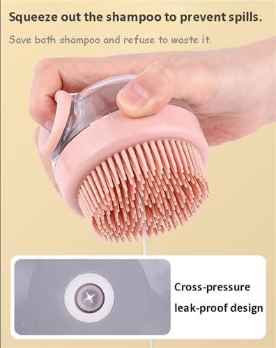 Image of Dog Cat Bath Brush, Pet Shower Massage Brush with Soap Shampoo Dispenser Pet Grooming Massage Rubber Multifunctional Pet Beauty Cleaning Brush Soft Bristle for Long Short Haired Dog Cat Shower, Pink