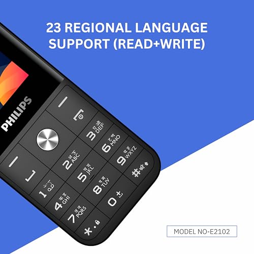 Image of PHILIPS All-New E2102 Sleek & Stylish |Keypad Mobile with 1.77 inch Screen|1000 MAH Battery | 2030mm Speaker| Wireless FM | Bright Torch| Digital Camera|Black