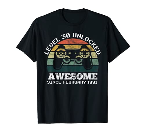Hombre Nivel 30 Desbloqueado Impresionante regalo de febrero de 1991 30 cumpleaños Camiseta